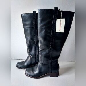 NEW Lucky Hybiscus Black Leather Riding Boots Women 8.5 Wide Calf